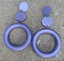 Load image into Gallery viewer, Extra Large chunky Natural Wood Hoop Earrings 5 inch purple
