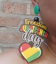 Load image into Gallery viewer, Clip On Wood Afrocentric Juneteenth Design Earrings large size
