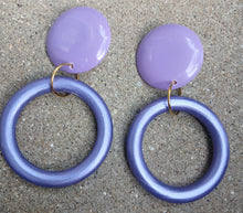 Load image into Gallery viewer, Handpainted Wooden hoop Earrings Clip on
