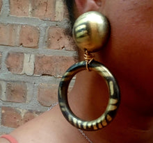 Load image into Gallery viewer, Handpainted abstract large chunky Wooden hoop Earrings Clip on 4 inch
