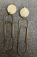 Load image into Gallery viewer, Pop art giant paper Clip On Earrings gold 3.5 inch
