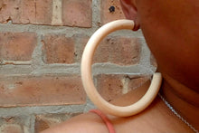 Load image into Gallery viewer, Extra Large Chunky Natural Wood Hoop Earrings, 3.5 Inch Lightweight Statement Jewelry
