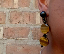 Load image into Gallery viewer, Handmade Tigers eye and onyx earrings (pierced ears)
