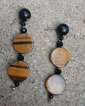 Load image into Gallery viewer, Handmade Tigers eye and onyx earrings (pierced ears)
