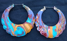 Load image into Gallery viewer, Extra large handpainted bamboo hoop Clip on Earrings 3 inch gold
