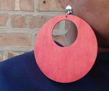 Load image into Gallery viewer, Minimalist Giant Red Wood Clip on Earrings
