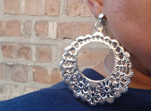 Load image into Gallery viewer, Large Hammered Metal Hoop Clip On Earrings Silver
