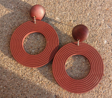 Load image into Gallery viewer, Minimalist handpainted wooden hoop Earrings clip on
