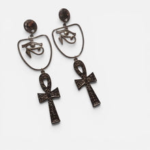 Load image into Gallery viewer, Large Handmade Horus and Ankh hoop Earrings  pierced ears
