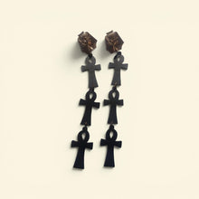 Load image into Gallery viewer, Handmade Tut and Ankh wood and metal Earrings  pierced ears
