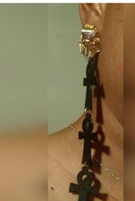 Load image into Gallery viewer, Handmade Tut and Ankh wood and metal Earrings  pierced ears
