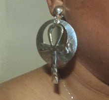 Load image into Gallery viewer, Handmade Clip On Rhinestone Ankh Hoop Earrings silver
