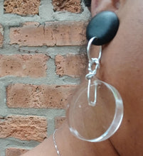 Load image into Gallery viewer, Handmade avant garde  clear acrylic Disc Earrings Clip on
