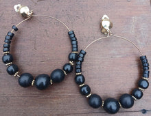 Load image into Gallery viewer, Handmade Chunky Wooden Bead Hoop Clip On Earrings
