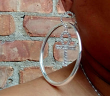 Load image into Gallery viewer, Handmade Rhinestone Ankh Hoop Earrings gold pierced ears
