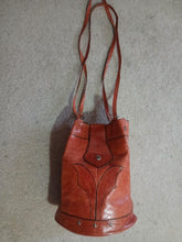 Load image into Gallery viewer, Vintage handmade handpainted cowhide leather bucket bag 1970s
