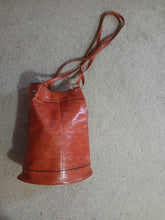 Load image into Gallery viewer, Vintage handmade handpainted cowhide leather bucket bag 1970s
