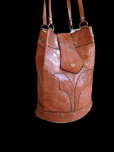 Load image into Gallery viewer, Vintage handmade handpainted cowhide leather bucket bag 1970s
