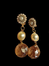 Load image into Gallery viewer, Handmade Faux Pearl and Swarovski crystal Dangle Clip On Earrings handmade
