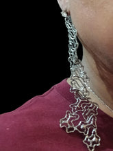 Load image into Gallery viewer, Large brutalist dark silver abstract cluster Earrings pierced ears
