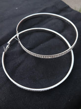 Load image into Gallery viewer, Large Silver Metal and rhinestone  Hoop Earrings 3.5 inch
