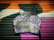 Load image into Gallery viewer, Handpainted vegan leather mudcloth print bralet top size medium
