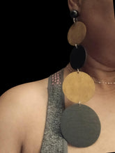 Load image into Gallery viewer, Extra Long 7 inch Handmade Wooden Disc Earrings multi color
