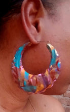 Load image into Gallery viewer, Extra large handpainted bamboo hoop Clip on Earrings 3 inch gold
