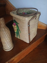 Load image into Gallery viewer, Vintage mid century taxco straw basket and bottle holder 1960s rare
