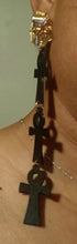 Load image into Gallery viewer, Handmade Tut and Ankh wood and metal Earrings  pierced ears
