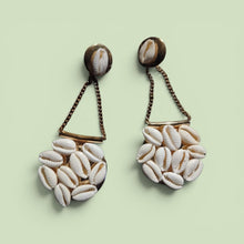 Load image into Gallery viewer, Handmade Cowrie Shell Dangle Earrings pierced ears
