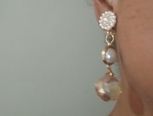 Load image into Gallery viewer, Handmade Faux Pearl and Swarovski crystal Dangle Clip On Earrings handmade
