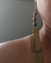 Load image into Gallery viewer, Natural Wood Handpainted Afro Pick Clip On Dangle Earrings
