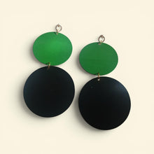 Load image into Gallery viewer, Handmade long wooden disc Design Earrings pierced ears 4.5 inch
