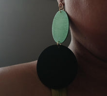 Load image into Gallery viewer, Handmade long wooden disc Design Earrings pierced ears 4.5 inch
