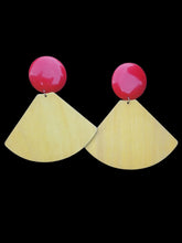 Load image into Gallery viewer, Handmade extra large Abstract Pop Art Acrylic and wood Statement Clip on  Earrings
