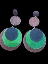 Load image into Gallery viewer, Extra Long 5 inch Handmade Wooden Disc Earrings multi color pierced ears
