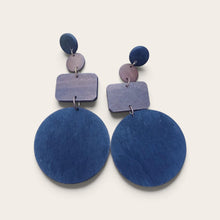 Load image into Gallery viewer, Extra Long 5 inch Handmade Wooden Disc Earrings multi color
