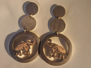 Lucky African Elephant Wooden Earrings