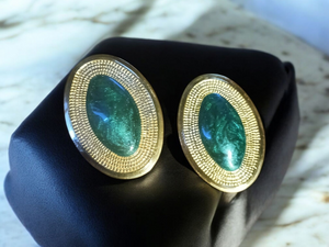 Vintage large enameled medallion clip on studs 1980s