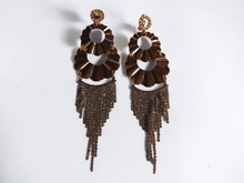 Load image into Gallery viewer, Glam gold metal and rhinestone clip on chandelier earrings
