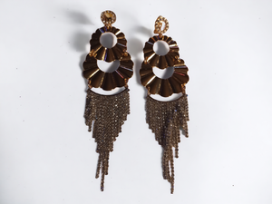 Glam gold metal and rhinestone clip on chandelier earrings