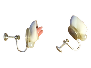 Vintage sea shell clip on studs 1970s