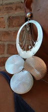 Load image into Gallery viewer, Hammered metal disc and chain tassel clip on earrings
