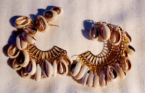 Handmade cowrie shell hoops