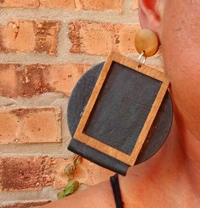 Handmade wood and leather Abstract Clip on Earrings