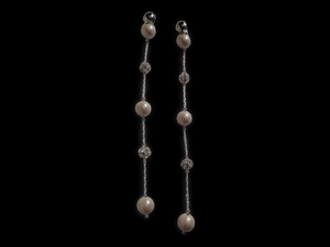 Handmade Faux pearl rhinestone and chain clip on earrings