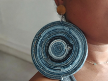 Load image into Gallery viewer, Handmade giant denim disc Earrings
