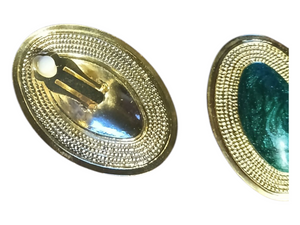 Vintage large enameled medallion clip on studs 1980s