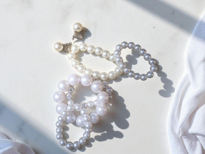 mixed media pearl bracelet set of 5 with matching clip on earrings